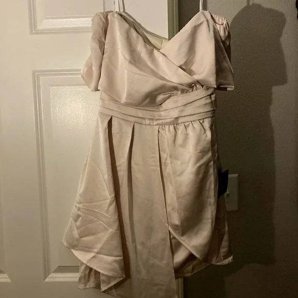 Satin Off the Shoulder Mini Dress - Picture 2 of 3